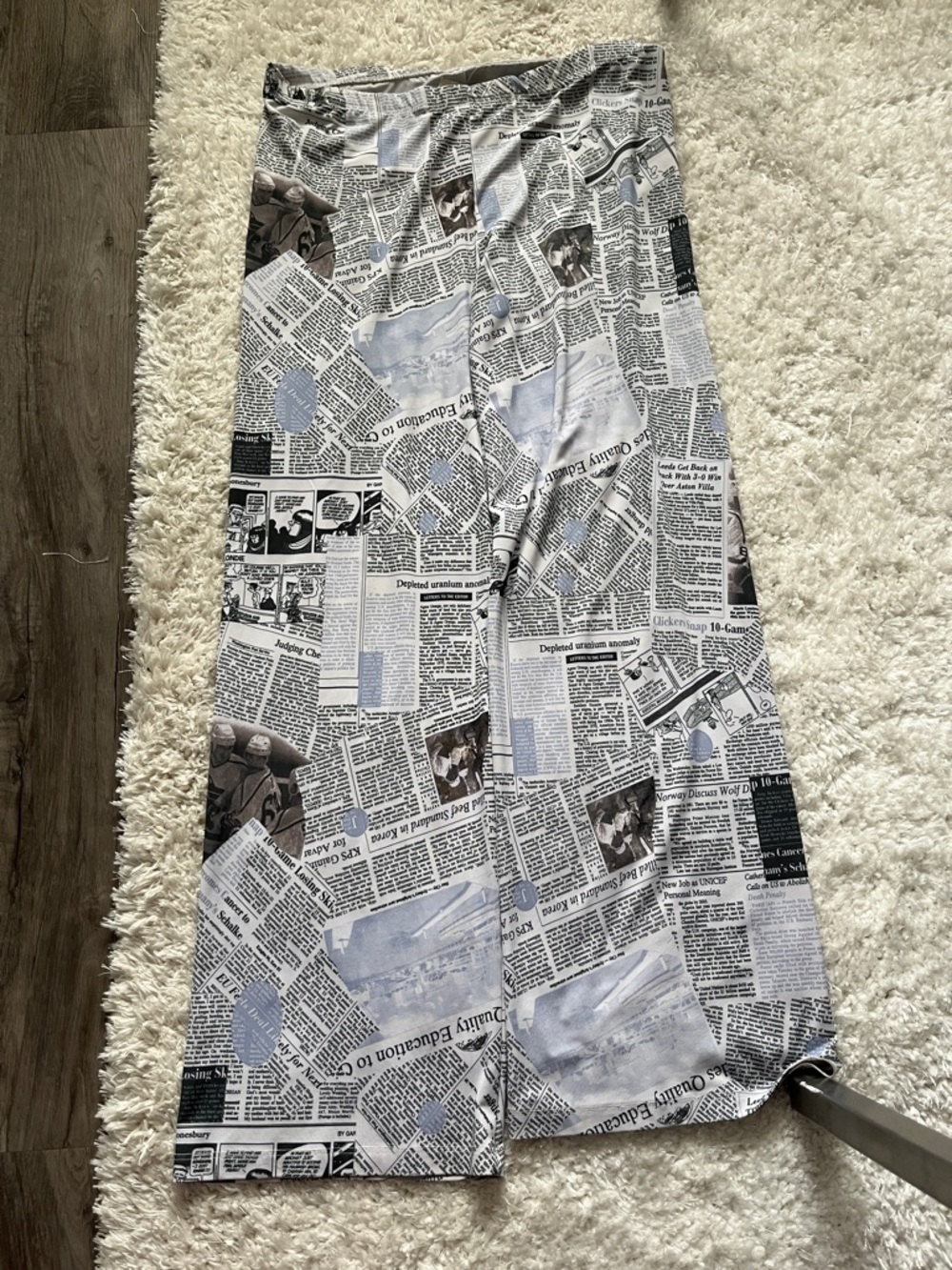 Newspaper Print Wide-Leg Pants in Black & White